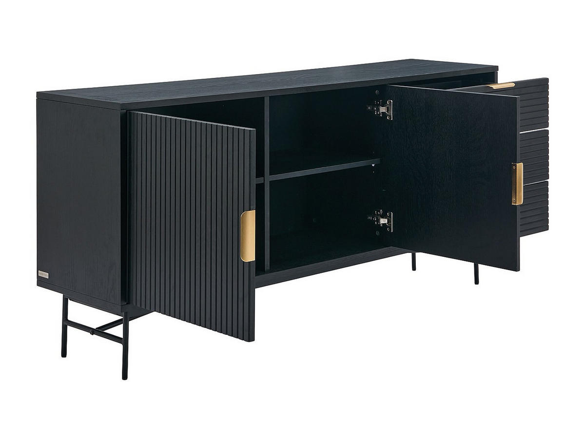 SIDEBOARD mit 2 Türen & 3 Schubladen - Eichenfurnier & Metall - Schwarz & Goldfarben - SIRIOLA - Schwarz, Metall (160/75/40cm) - Vente-Unique