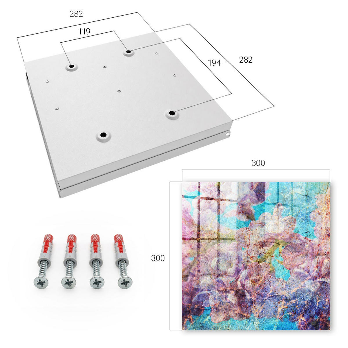 SCHLÜSSELBOX Weiß 30x30 cm – Türöffnung nach rechts - Bunte Blumen - Blau, Metall (30/30/5cm) - TULUP