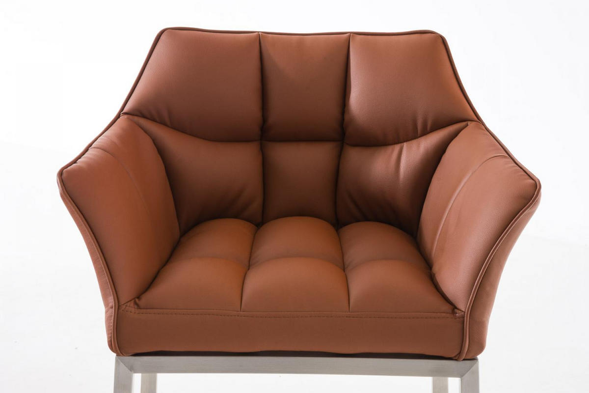 BARHOCKER 2er Set Lederlook hellbraun - Hellbraun/Edelstahlfarben, Textil/Metall (64/110/48cm) - CLP