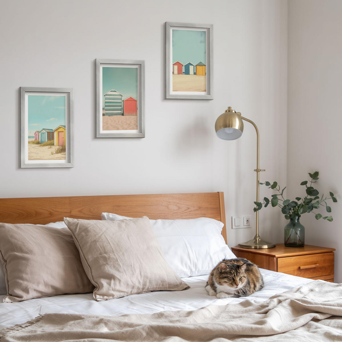 WANDBILDER 3er Set - 20x30 cm Silberner Rahmen - Bunte Häuser, Strand, Sonne - Silberfarben, Kunststoff (20/30cm) - ArtPrintCave