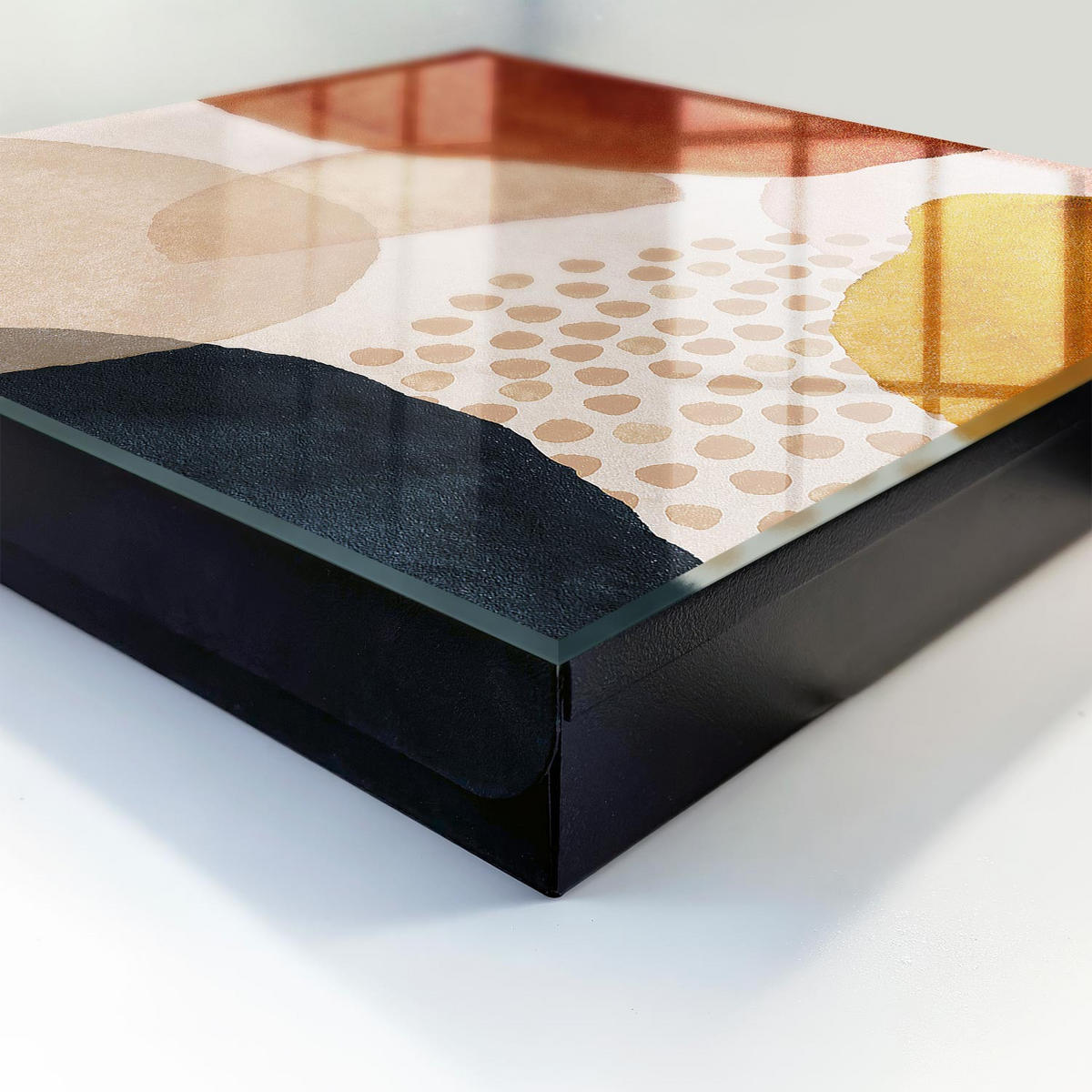SCHLÜSSELBOX Schwarz 30x30 cm- Türöffnung nach rechts - Abstrakte Flecken - Beige, Metall (30/30/5cm) - TULUP
