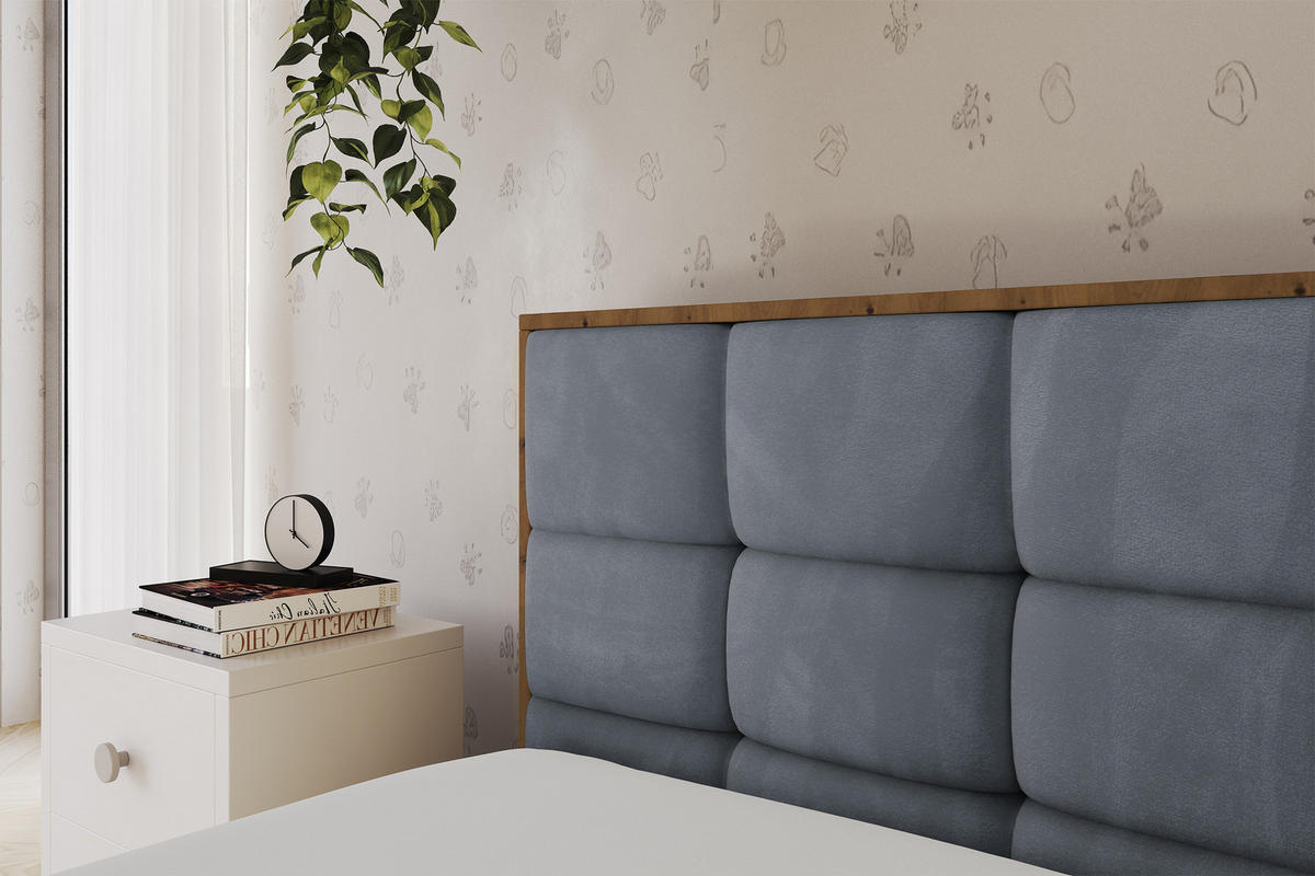 EINZELLBETT Jugendbett mit Bettkasten, Rechts - SOVY 100x200 Grau - Blaugrau, Holzwerkstoff/Textil (100/200cm) - ALTDECOR