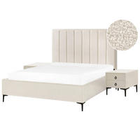 SPALNI KOMPLET bouclé kremasto bela 160/200 cm Sezanne - krem, tekstil (160/200cm) - Beliani