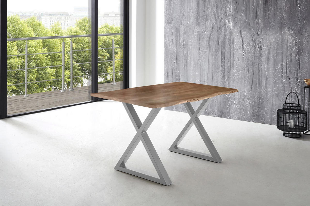 ESSTISCH LUBIN - Beige/Silberfarben, Holz/Metall (90/180/77cm) - SAM
