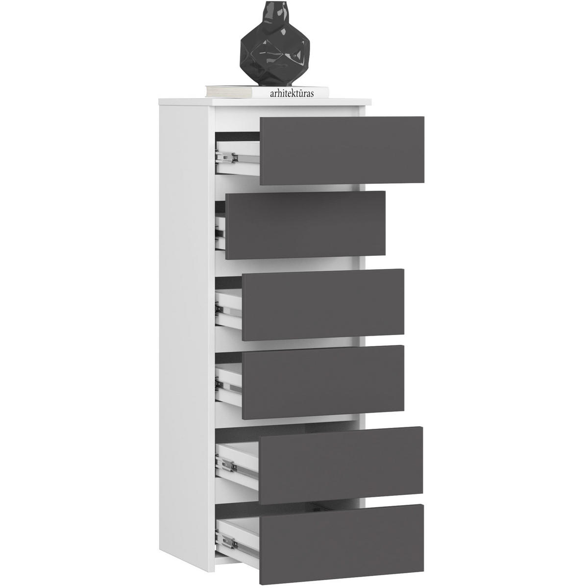 KOMMODE CL6, Weiß-Grau, 40x35x109 cm - Weiß/Grau, Holz (40/109/35cm) - Milordbikes