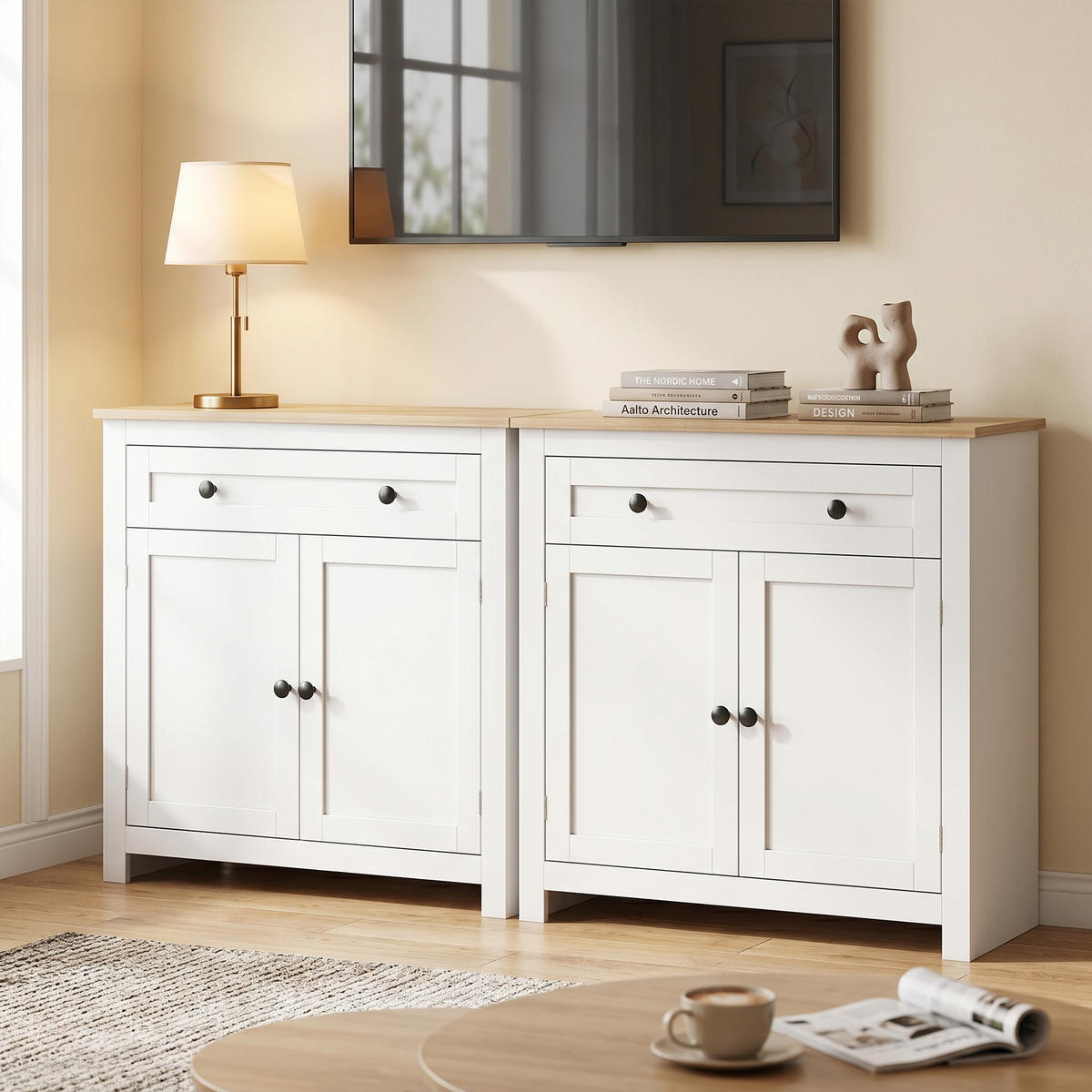SIDEBOARD DE-08724 mit Schublade & verstellbarem Regal Weiß - Weiß, Holzwerkstoff (78.5/80/35cm) - ComfortXL