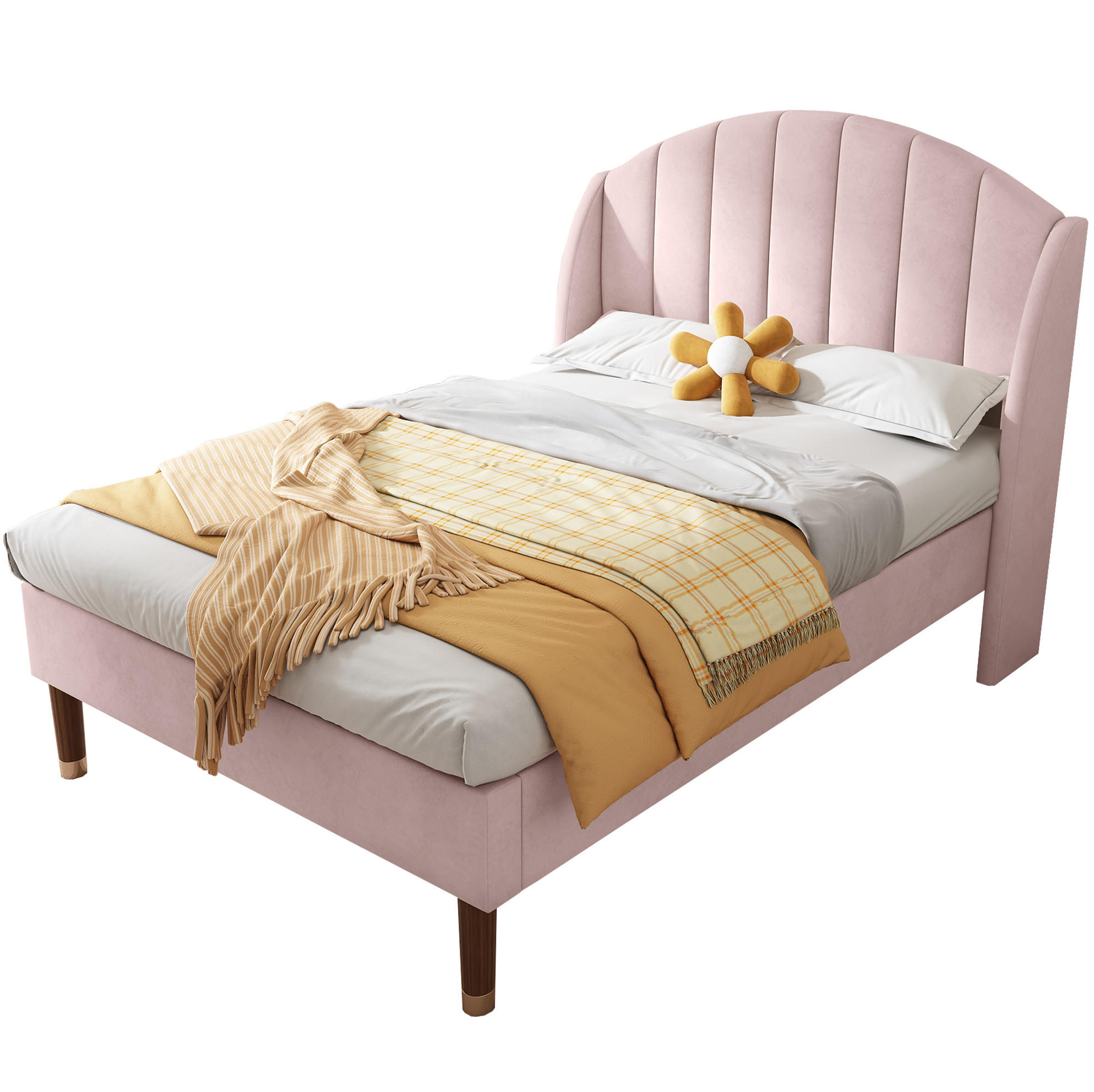 POLSTERBETT 90/200 cm aus Samt mit Lattenrost und hohem Kopfteil Rosa - Rosa, Textil (90/200cm) - Modenvie