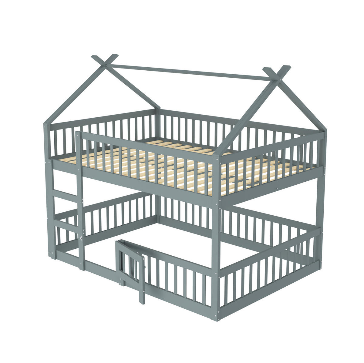 ETAGENBETT 140/200 cm mit Treppe, hohem Fallschutz und Tür, Grau - Grau, Holzwerkstoff (140/200cm) - Redom