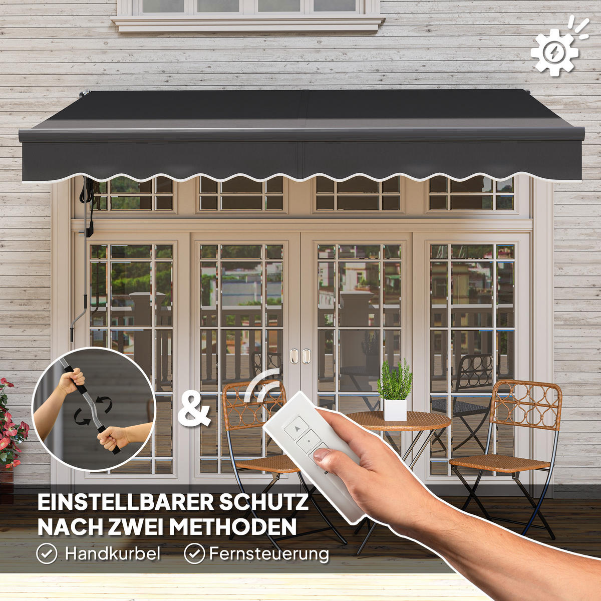 MARKISE elektrisch höhenverstellbar - Dunkelgrau, Metall (250/150/296cm) - Outsunny