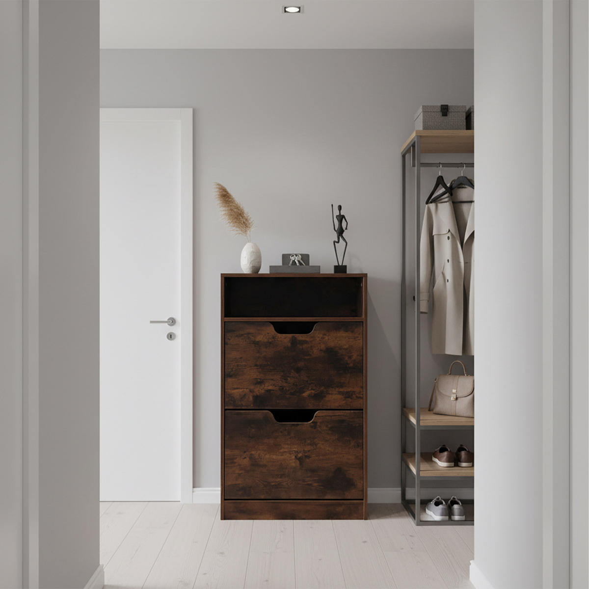 SCHUHSCHRANK - Dunkelbraun, Holzwerkstoff/Kunststoff (60/102/24cm) - Relaxdays