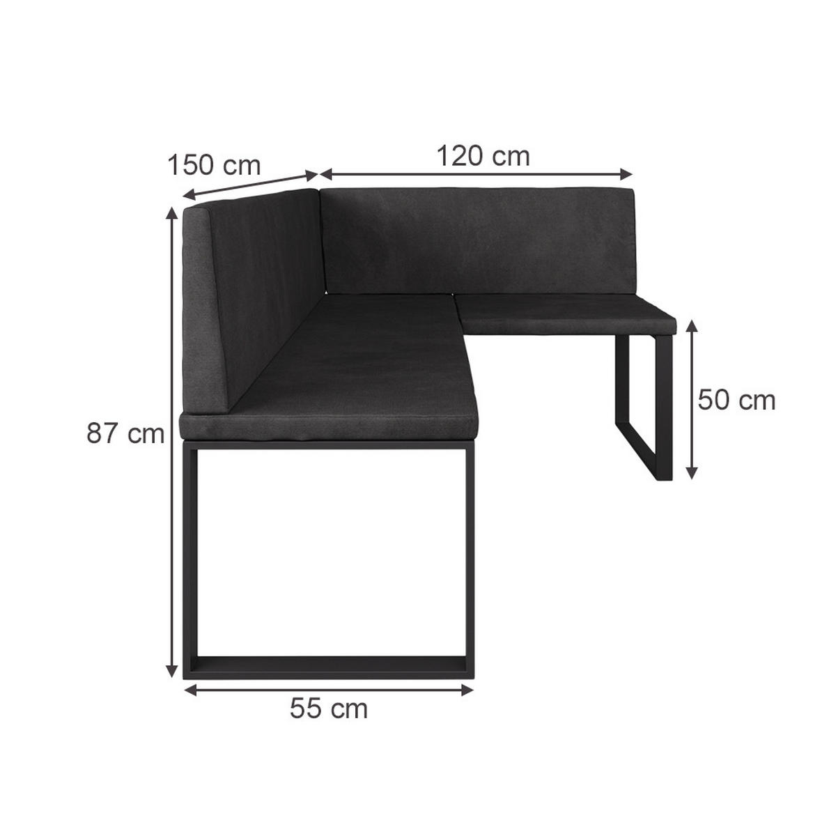 ESSZIMMER-ECKBANK Ravon Anthrazit 120 x 150 cm - Anthrazit, Textil (120/87/150cm) - Vicco