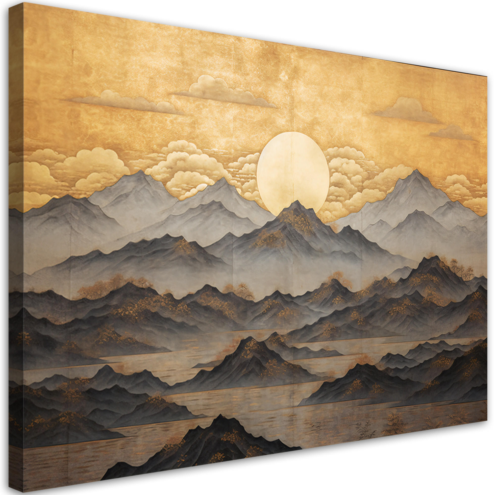 WANDBILD ai goldene berglandschaft - Gelb, Textil (60/40cm) - Feeby