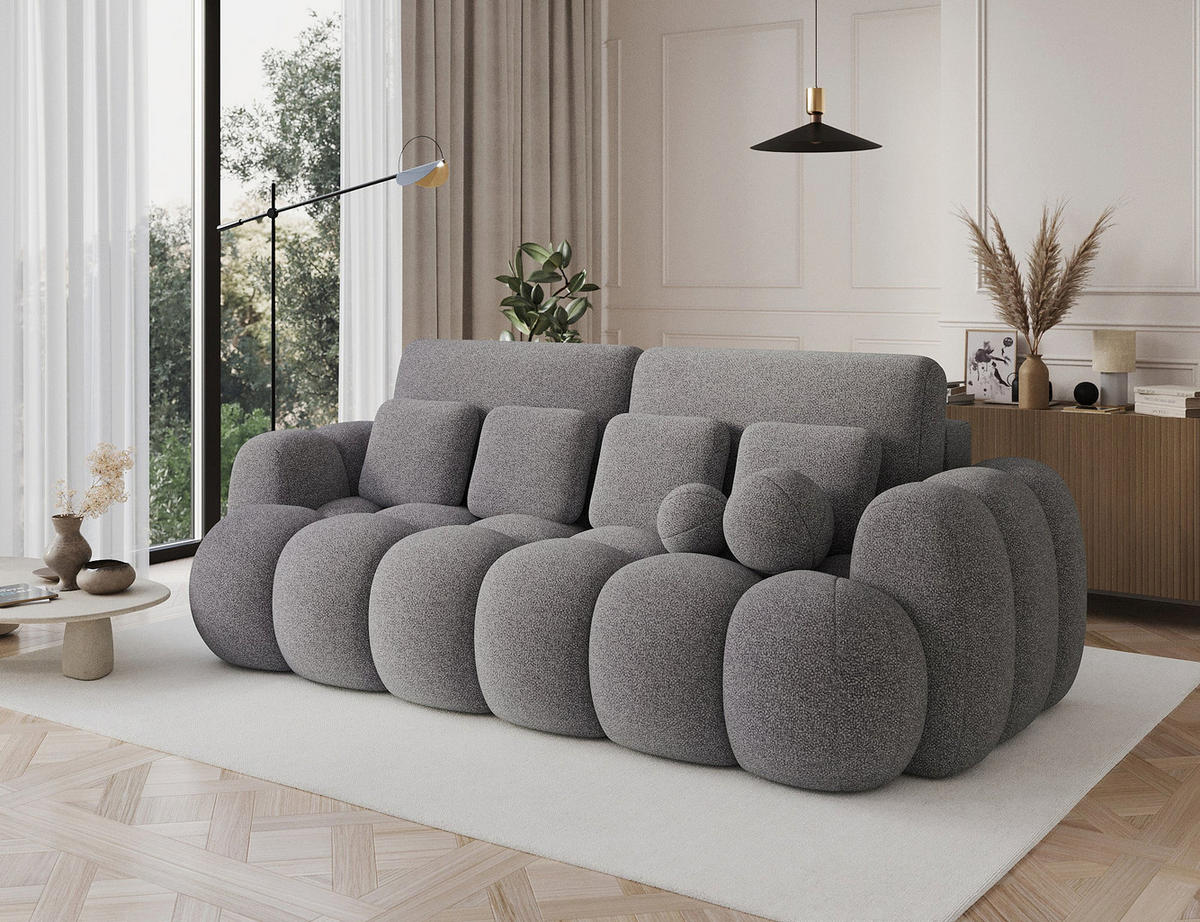SCHLAFSOFA COTONN 256 cm – Modernes 3-Sitzer Sofa mit Schlaffunktion, Bettkasten und Dekokissen - Grau, Kunststoff (256/119/105cm) - Wohnideebilder