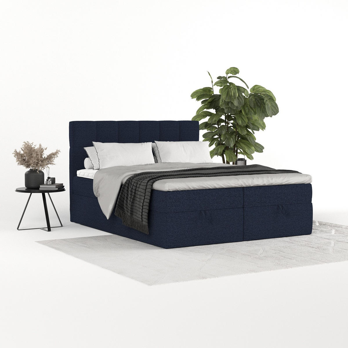 BOXBETT Savio 160/200 cm Marineblau im Riva Stoff - Schwarz/Dunkelblau, Holz/Holzwerkstoff (160/200cm) - AltaBeds