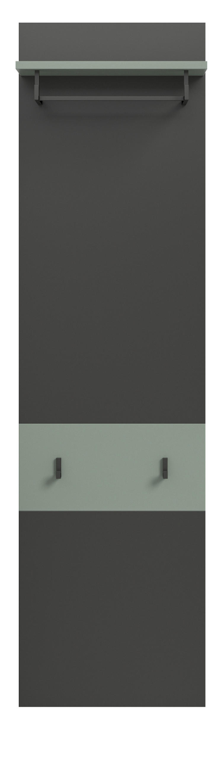 GARDEROBENPANEEL Grau und Salbei, Wandgarderobe 45 x 165 cm, Cooper - Dunkelgrau/Salbeigrün, Holzwerkstoff (45/165/29cm) - Inn.Furn