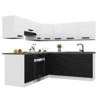 KÜCHENZEILE Italia 6 360 cm, mit Arbeitsplatten, Weiß-Ebenholz - Schwarz/Weiß, Holz (360/143/60cm) - B BELINI GROUP