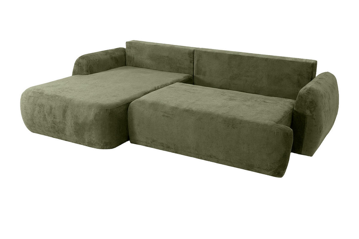 ECKSOFA Mit Schlaffunktion Und Bettkasten, Chenille-Stoff Perfecto, Grün, Links, HELA II - Grün, Holz (280/184cm) - Kaiser Möbel