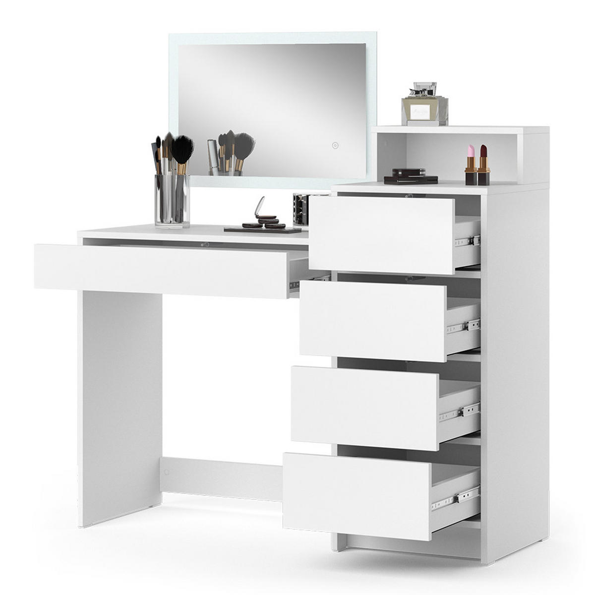 SCHMINKTISCH Naara Weiß 110.5 cm mit LED-Spiegel - Weiß, Holzwerkstoff (110.5/100.6/40.3cm) - Vicco