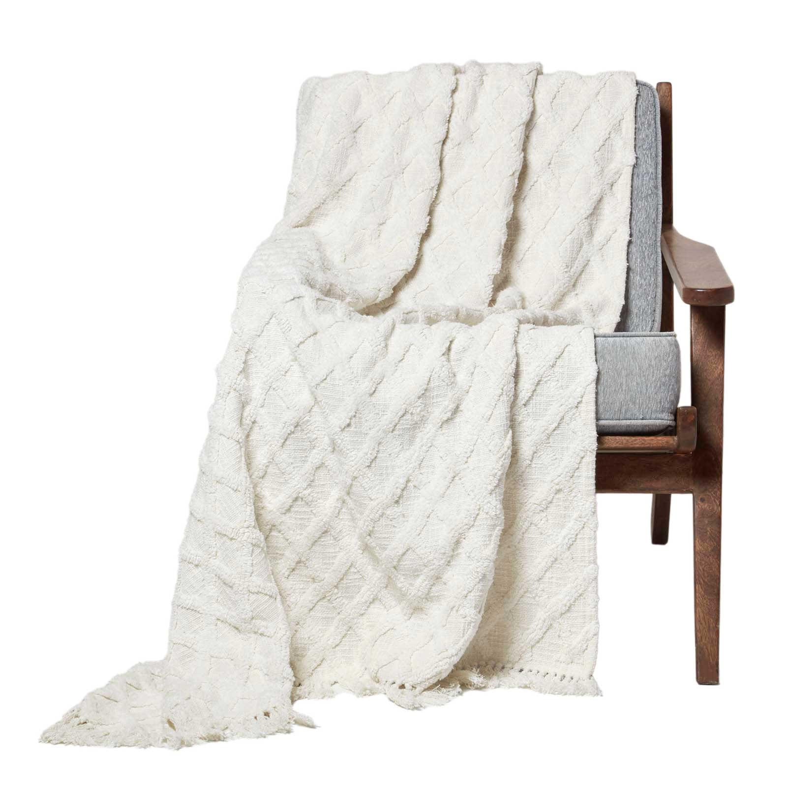 WOHNDECKE 125/150 cm, Baumwolle getuftet - Weiß, Textil (125/150cm) - Homescapes