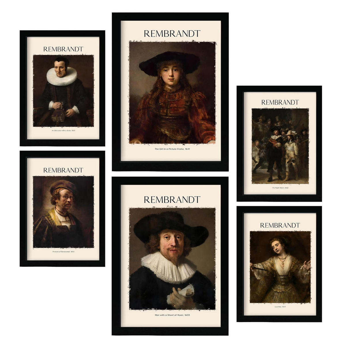 POSTER Set Mit 6 Rembrandt Malergalerie A3 & A4 Rahmenlos - Klar, Papier (29/3cm) - Nacnic