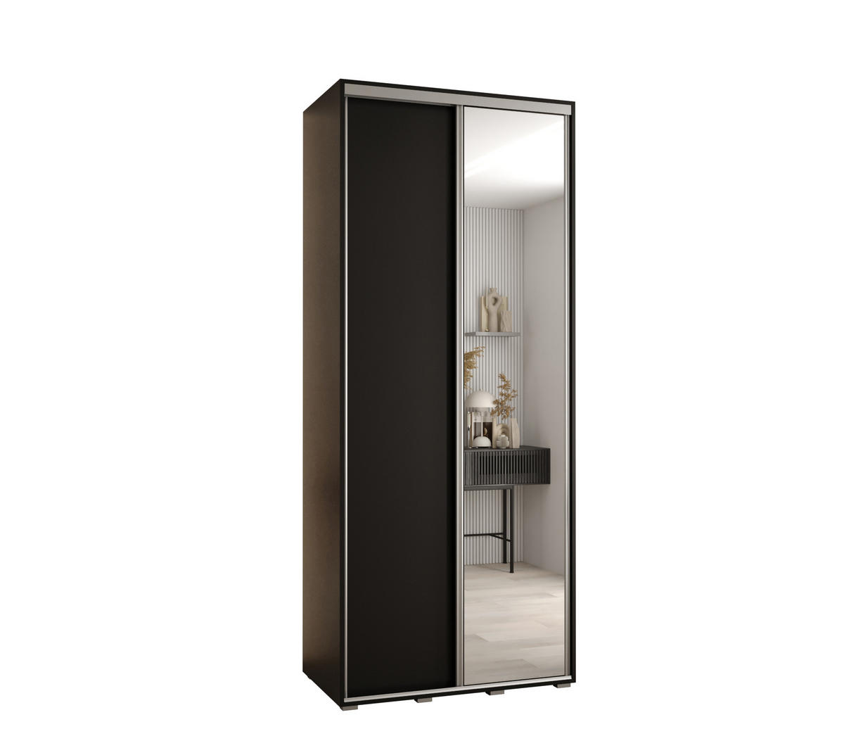 SCHWEBETÜRENSCHRANK 235,2/100/45 2-türig - Silberfarben/Schwarz, Holz/Metall (100/235/45cm) - Abiks Möbel
