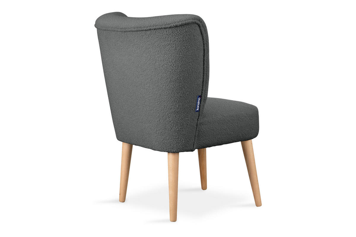 COCKTAILSESSEL APPA auf hohen Beinen aus Buche, aus recyceltem Boucle-Stoff, Dunkelgrau/Buche Dekor - Dunkelgrau/Buchefarben, Holz/Textil (63/89/65cm) - KONSIMO®