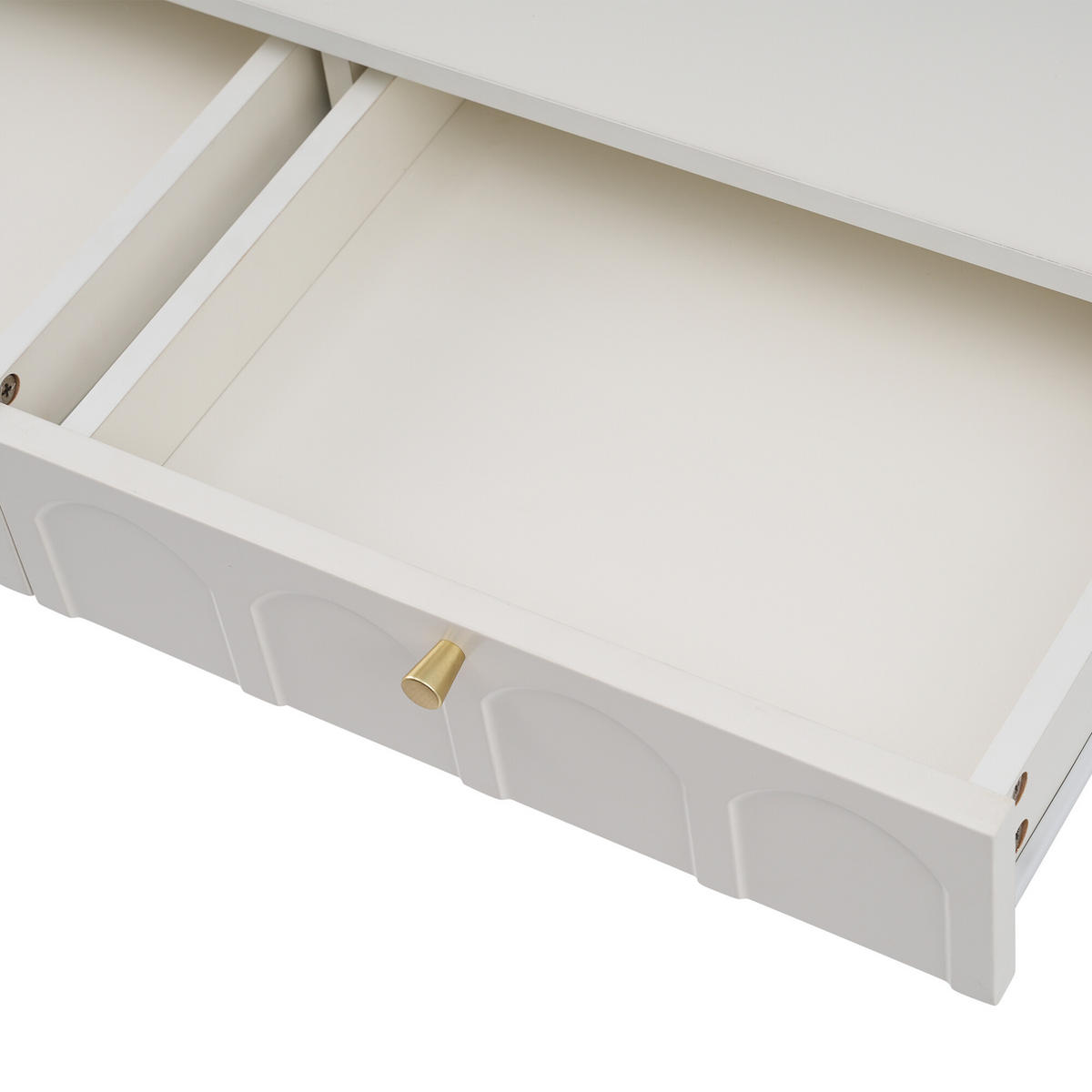 SCHMINKTISCH Cremeweiß und Golden 100/76,5/45 cm - Beige, Holzwerkstoff/Metall (100/76.5/45cm) - Urban Meuble