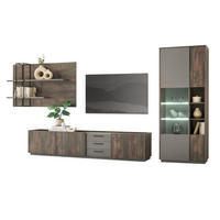 WOHNWAND Thermo Eiche, grau, Set 3-teilig mit XXL TV-Lowboard und Soft-Close - Eichefarben/Grau, Holzwerkstoff/Metall (390/200/45cm) - Furn.Design