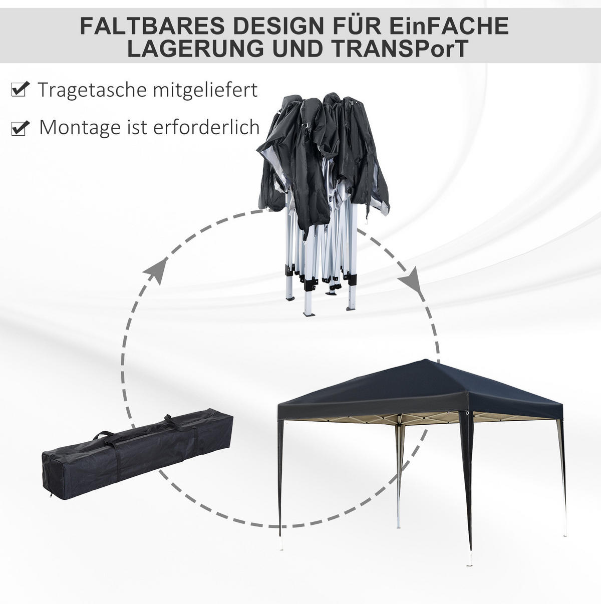 PAVILLONS aus Polyester 3x3 m in Schwarz mit wasserfestem UV-Schutz - Schwarz, Textil (295/255/295cm) - Modfu