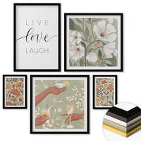 WANDBILDER 5er-Set - 50x50 cm & 20x30 cm & 40x60 cm Schwarzer Rahmen - Boho-Pflanzenmuster - Schwarz, Kunststoff (40/60cm) - ArtPrintCave