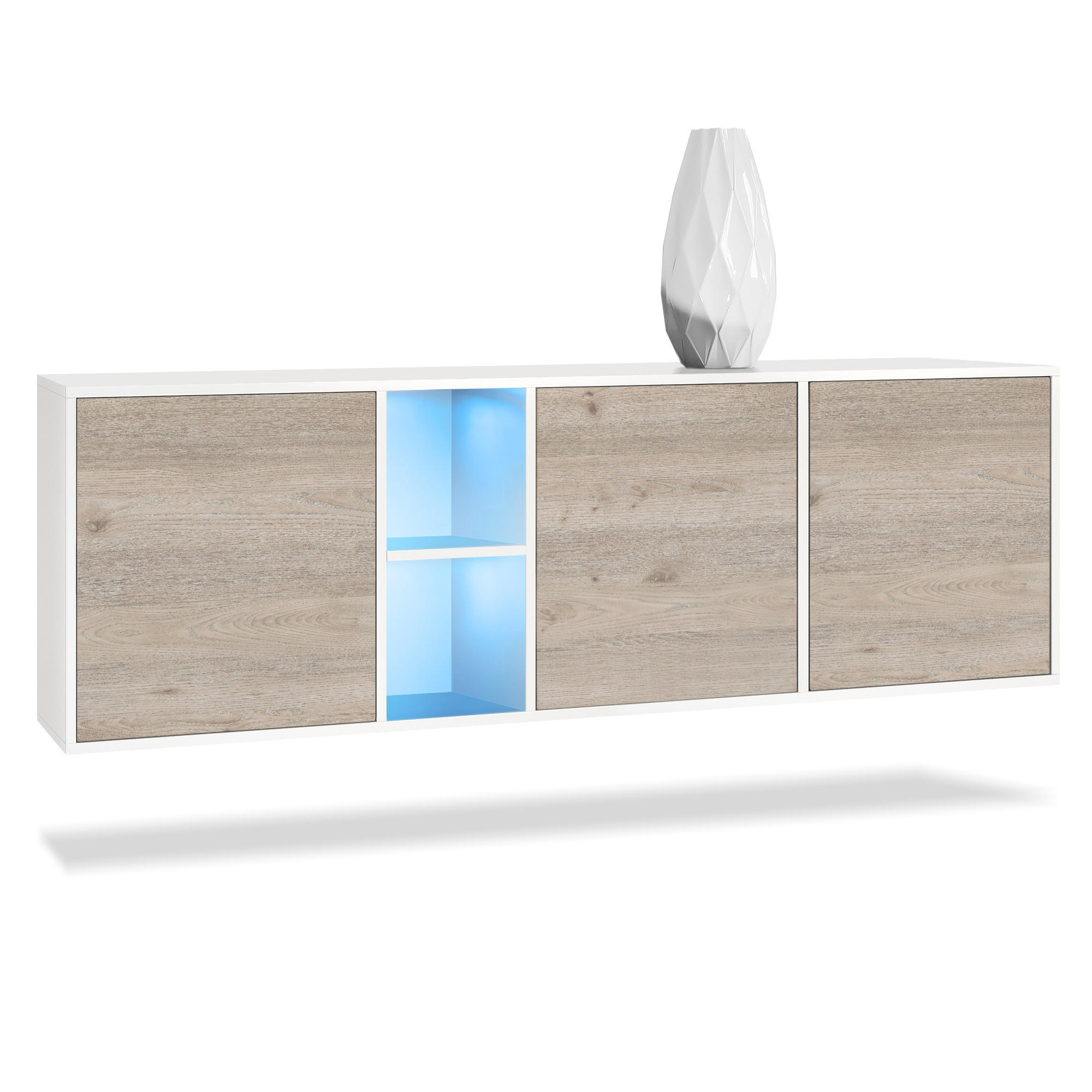 SIDEBOARD Cuba Türen in Eiche Nordic - Silbereichenfarben, Holzwerkstoff (182/53/35cm) - Vladon