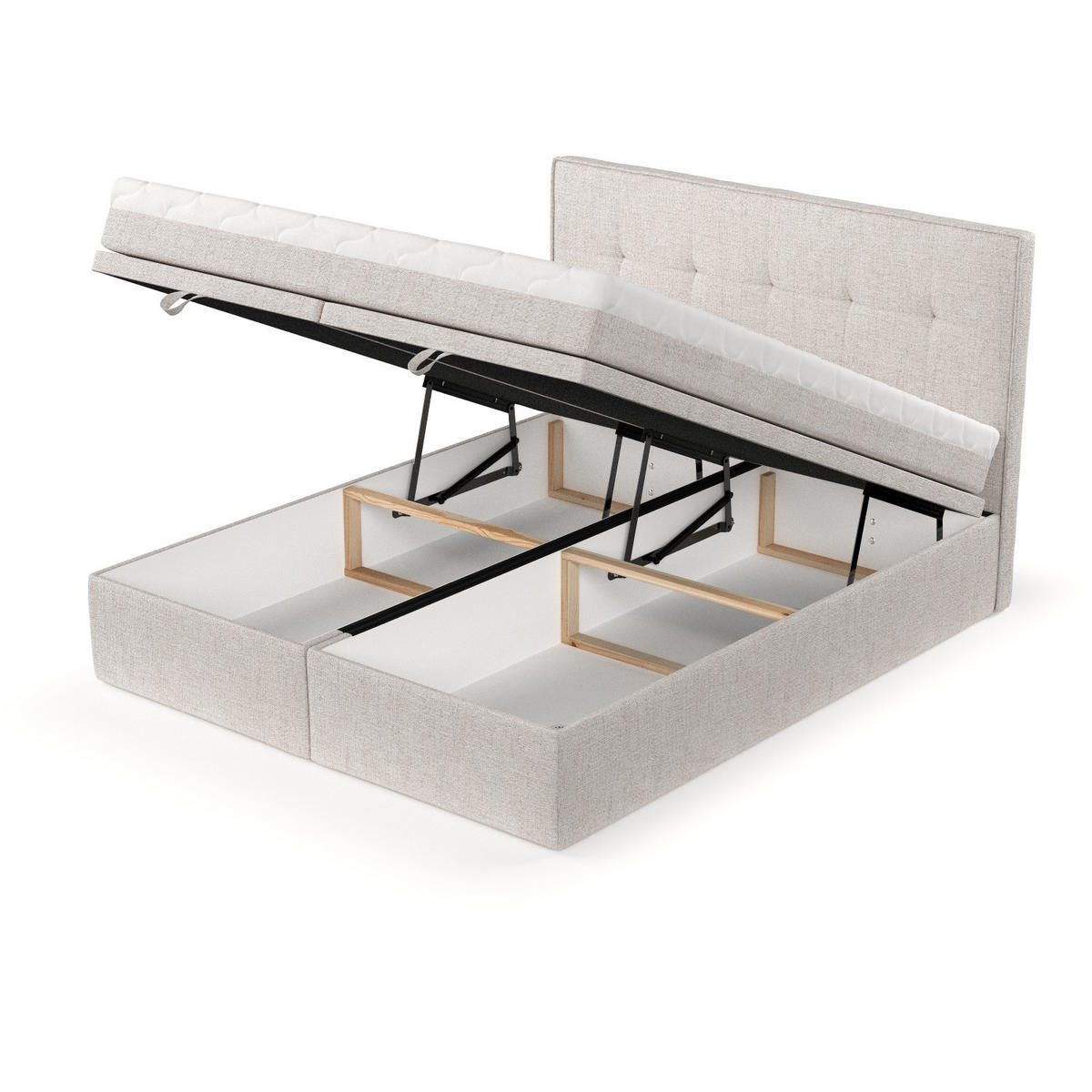 BOXBETT Arivo 180/200 cm Hellbeige im Neve Stoff - Sandfarben/Schwarz, Holz/Holzwerkstoff (180/200cm) - AltaBeds