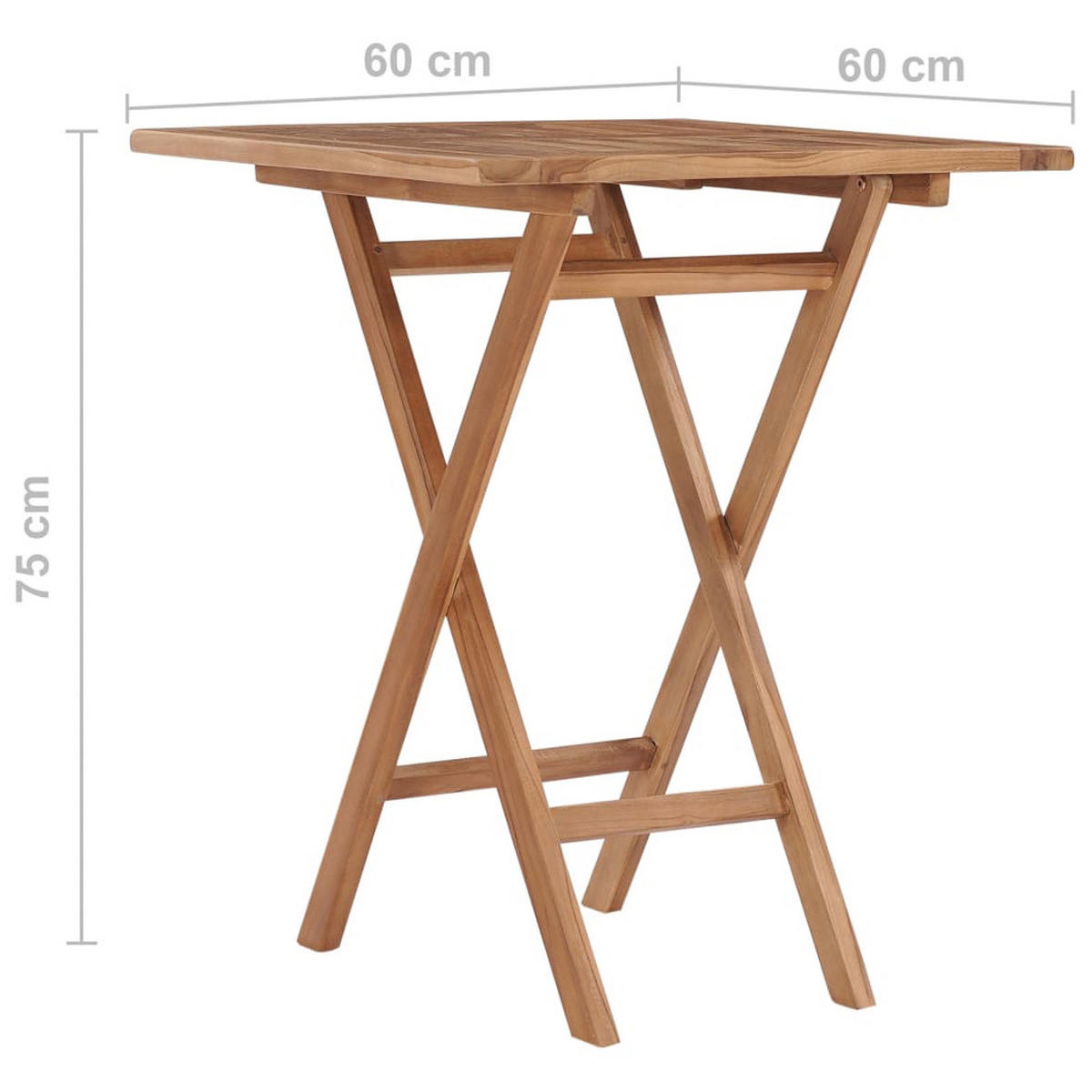 GARTENTISCH KLAPPBAR 60×60×75 CM TEAK MASSIVHOLZ - Braun, Holz (60/60/75cm) - vidaXL