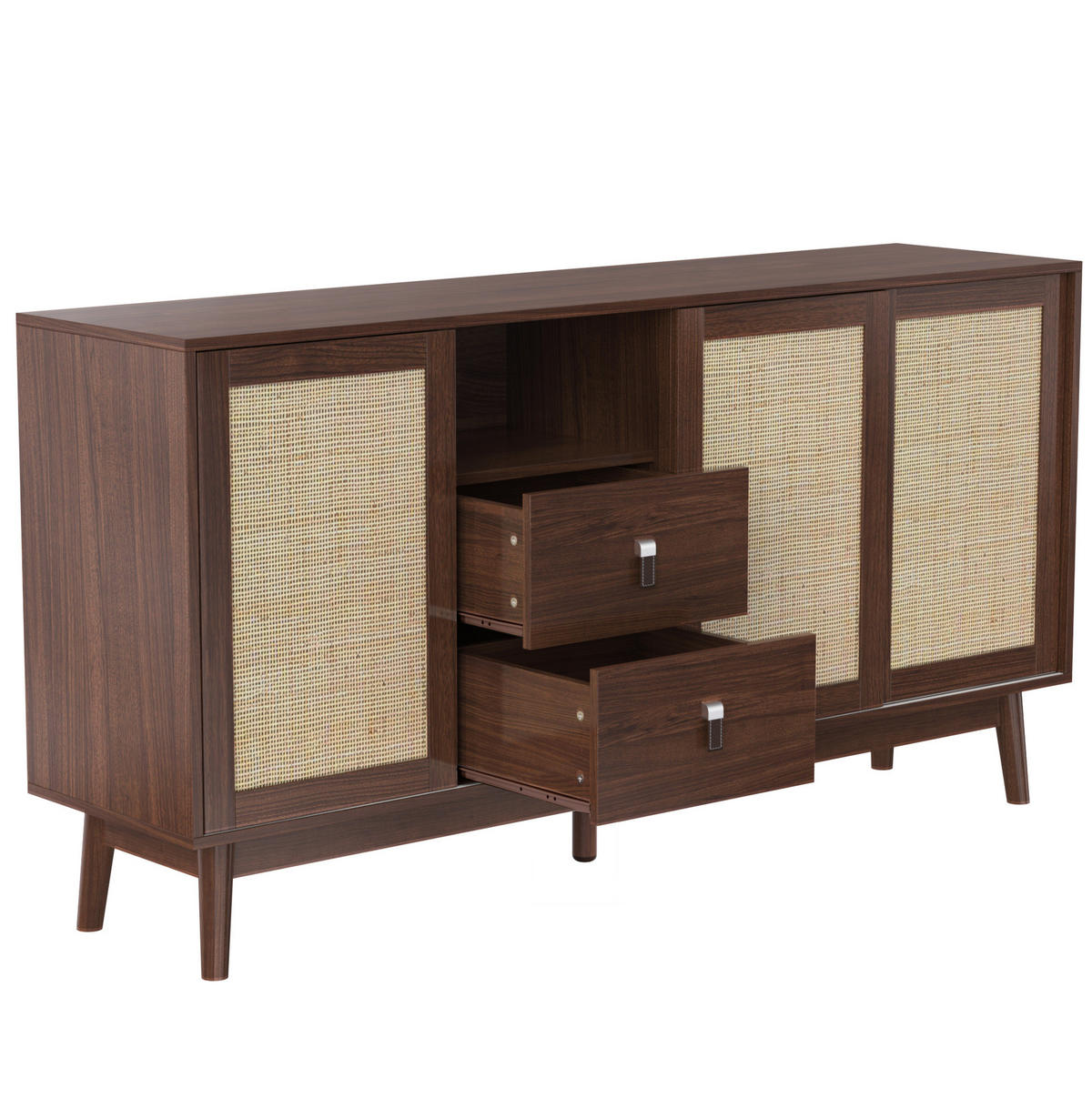 SIDEBOARD mit 3 Schiebetüren und 2 Schubladen 155 x 38 x 80 cm dunkles Holz - Dunkelbraun, Holzwerkstoff (155/80/38cm) - Meubliv