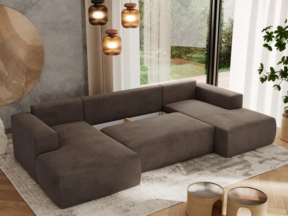 WOHNLANDSCHAFT TRENTINO U Braun Velvet - Braun, Textil (334/91/163cm) - MKS