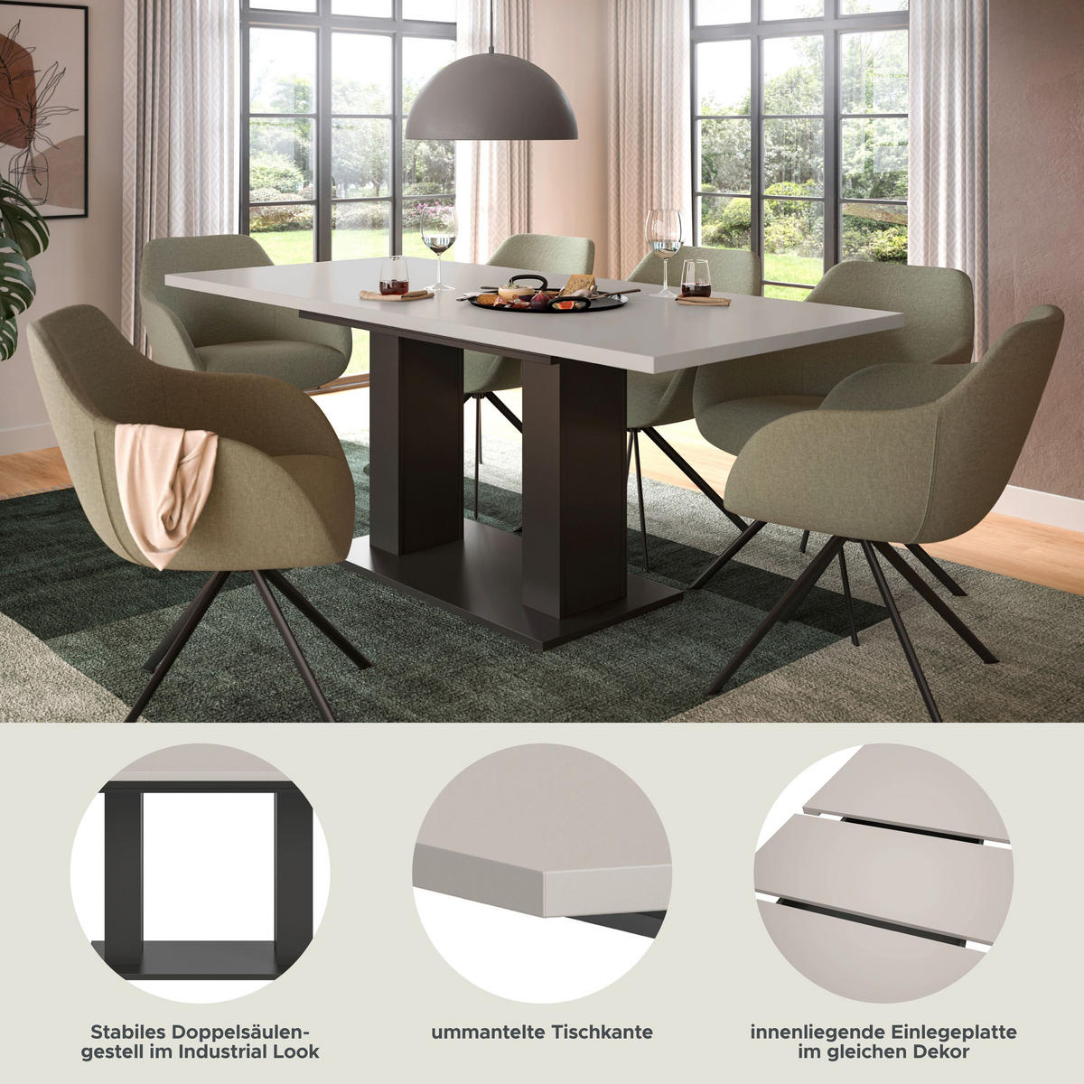 ESSTISCH MOTION (B/H/T: ca. 150/76/90 cm) in grau/Kaschmir - Grau, Holzwerkstoff (90/150/76cm)