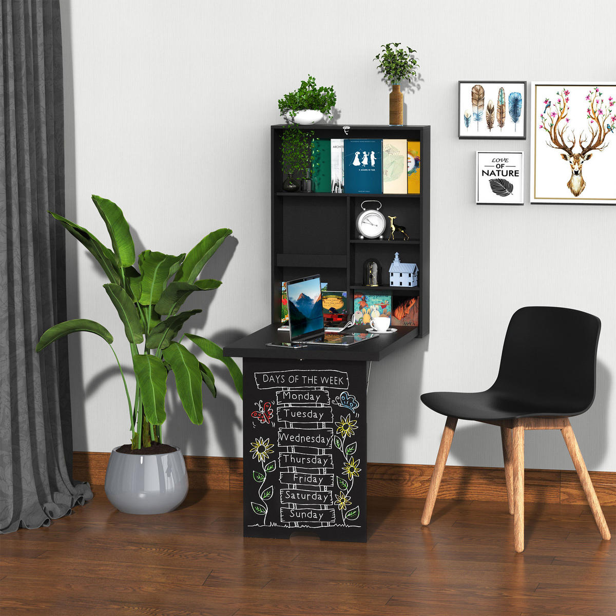 WANDKLAPPTISCH, MDF, Schwarz, 60 x 94,5 x 147 cm - Schwarz, Kunststoff (94.5/147/60cm) - HOMCOM