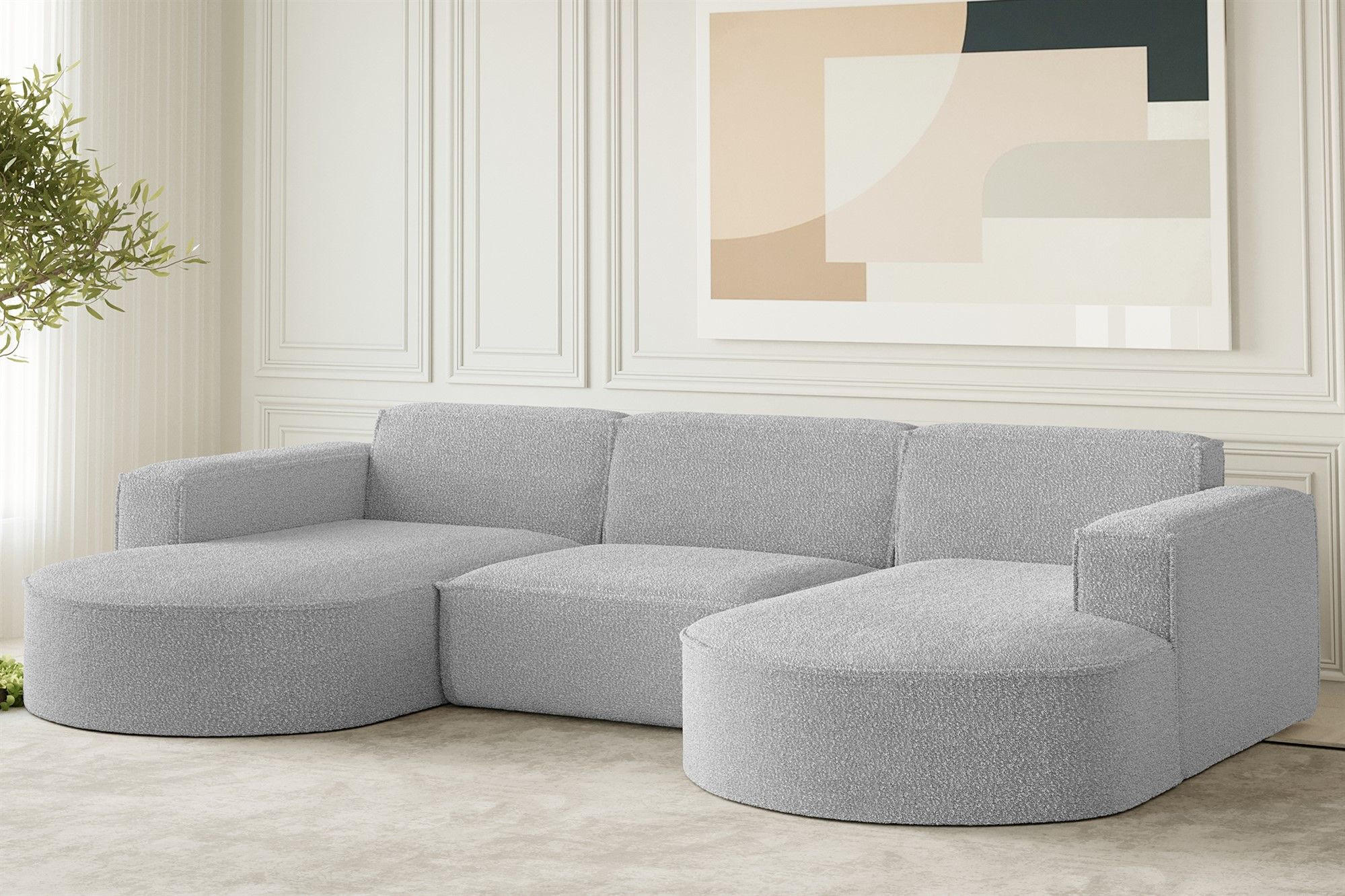 WOHNLANDSCHAFT Palma In Ascot - Creme, Holzwerkstoff/Textil (299/78/165cm) - Fun Möbel