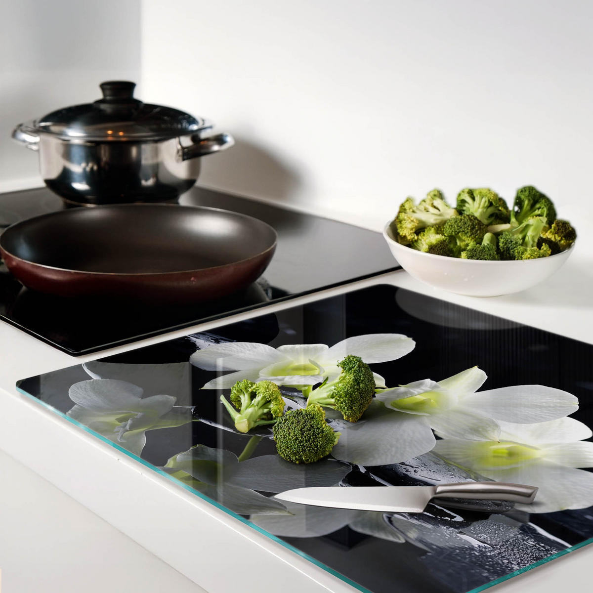 GLASPLATTE 60x52 cm Orchidee - Weiß, Glas (60/0.4/52cm) - TULUP
