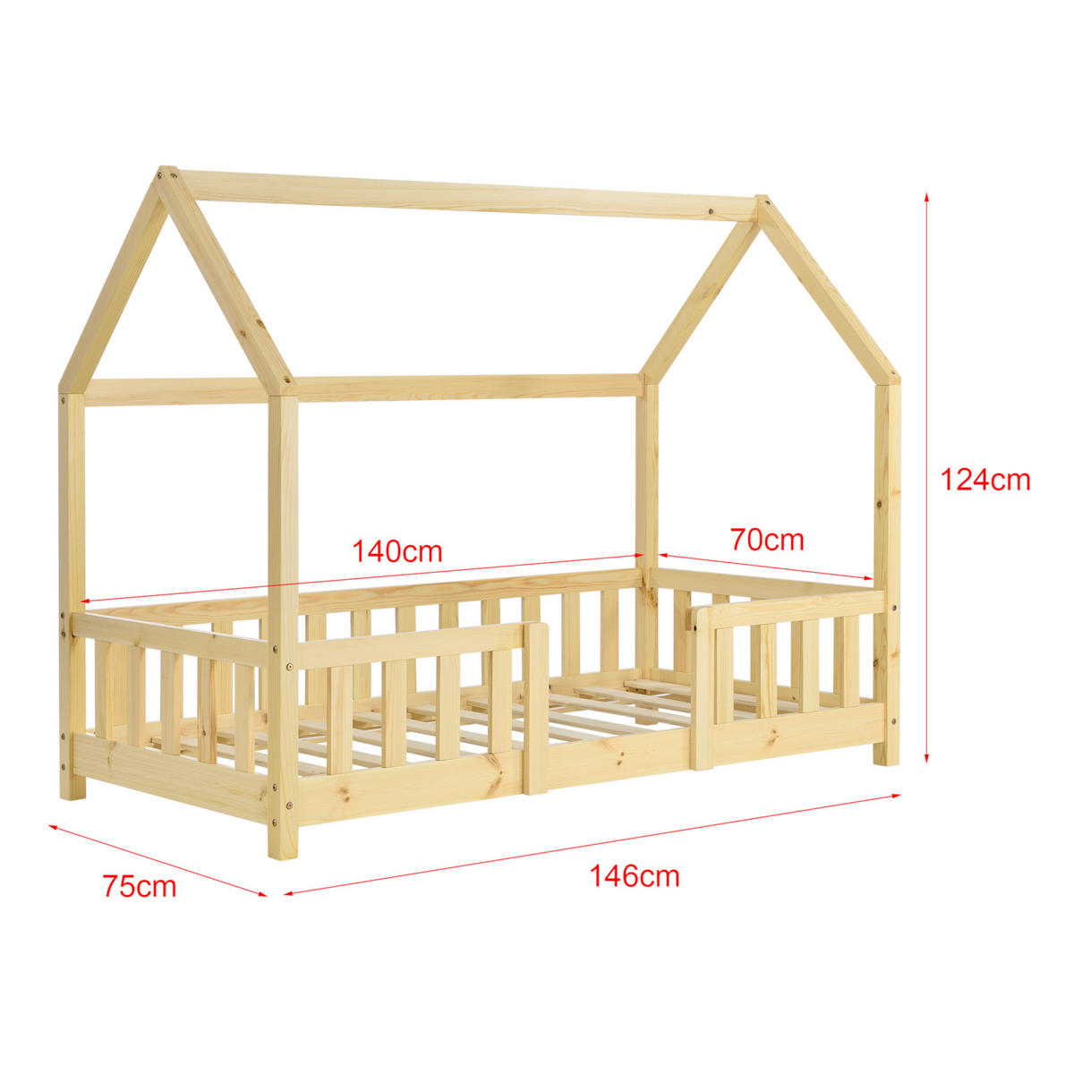 HAUSBETT Sisimiut mit Matratze - Naturfarben, Holz/Textil (70/140cm) - [en.casa]