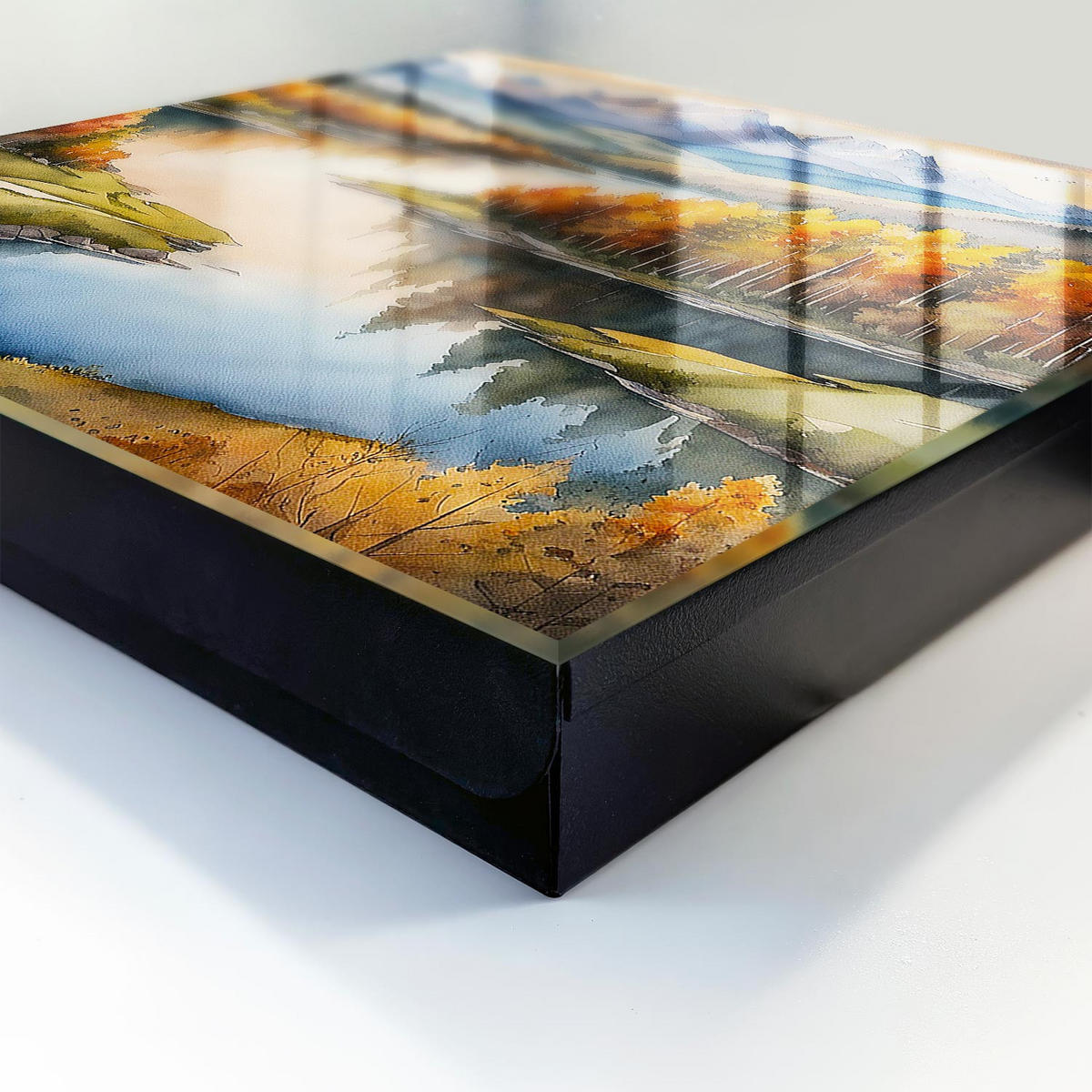 SCHLÜSSELBOX Schwarz 30x30 cm- Türöffnung nach rechts - Herbstliche Berge - Orange, Metall (30/30/5cm) - TULUP