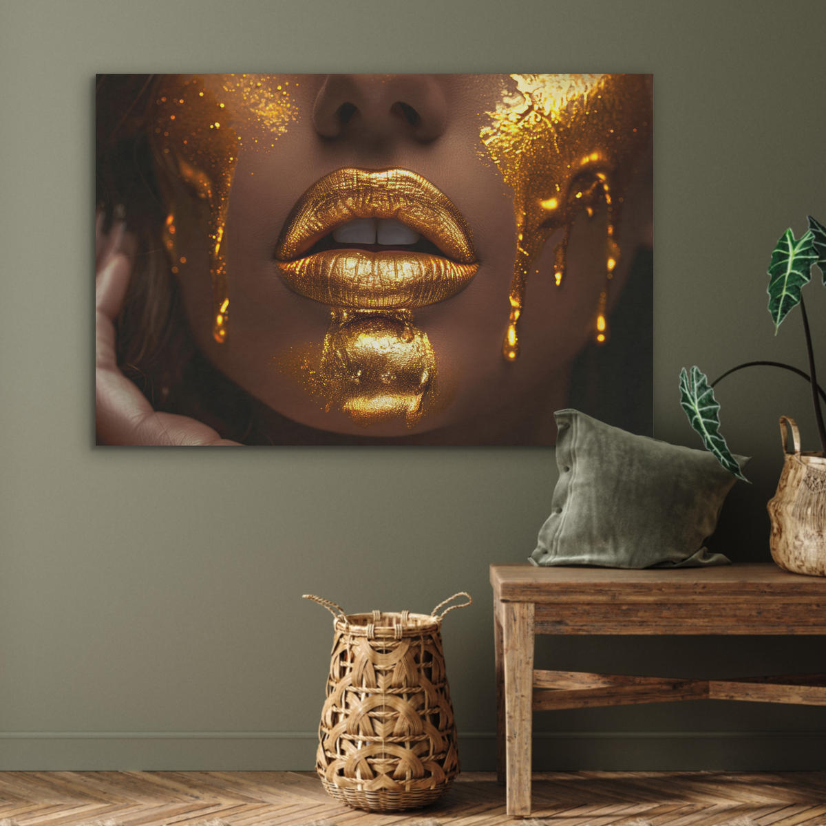 AKUSTIKBILD Frau - Gold - Luxus - Porträt Akustikpaneele 90x60 cm - Goldfarben, Kunststoff (90/60/0.9cm) - MuchoWow