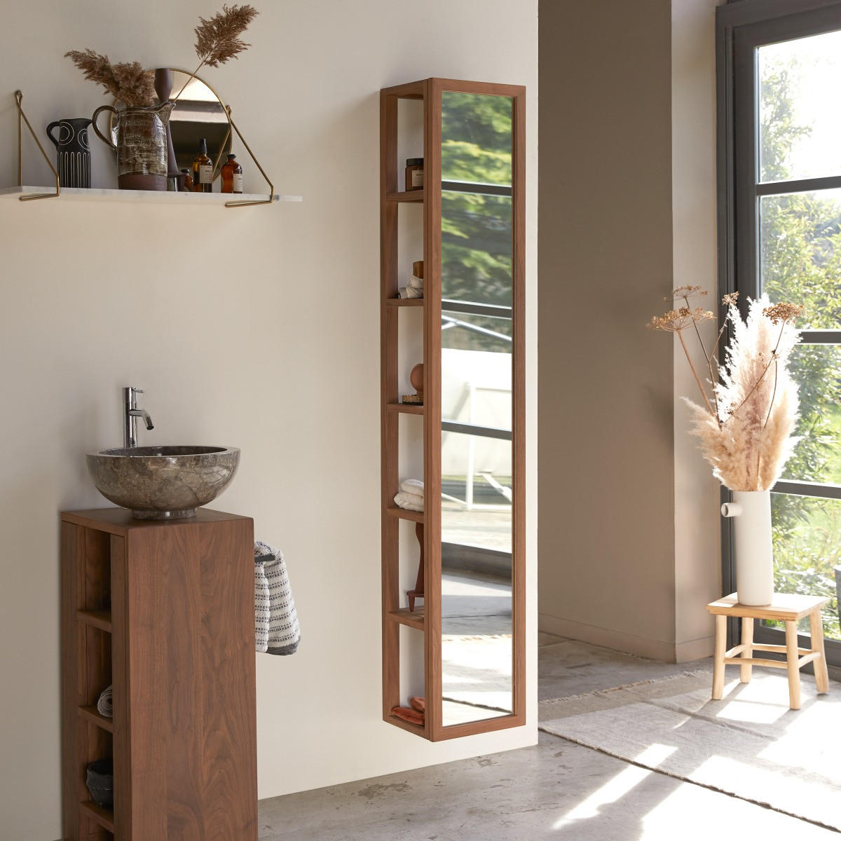 HOCHSCHRANK Twig Dunkelbraun aus Walnuss - Dunkelbraun, Holz (30/170/25cm) - Tikamoon