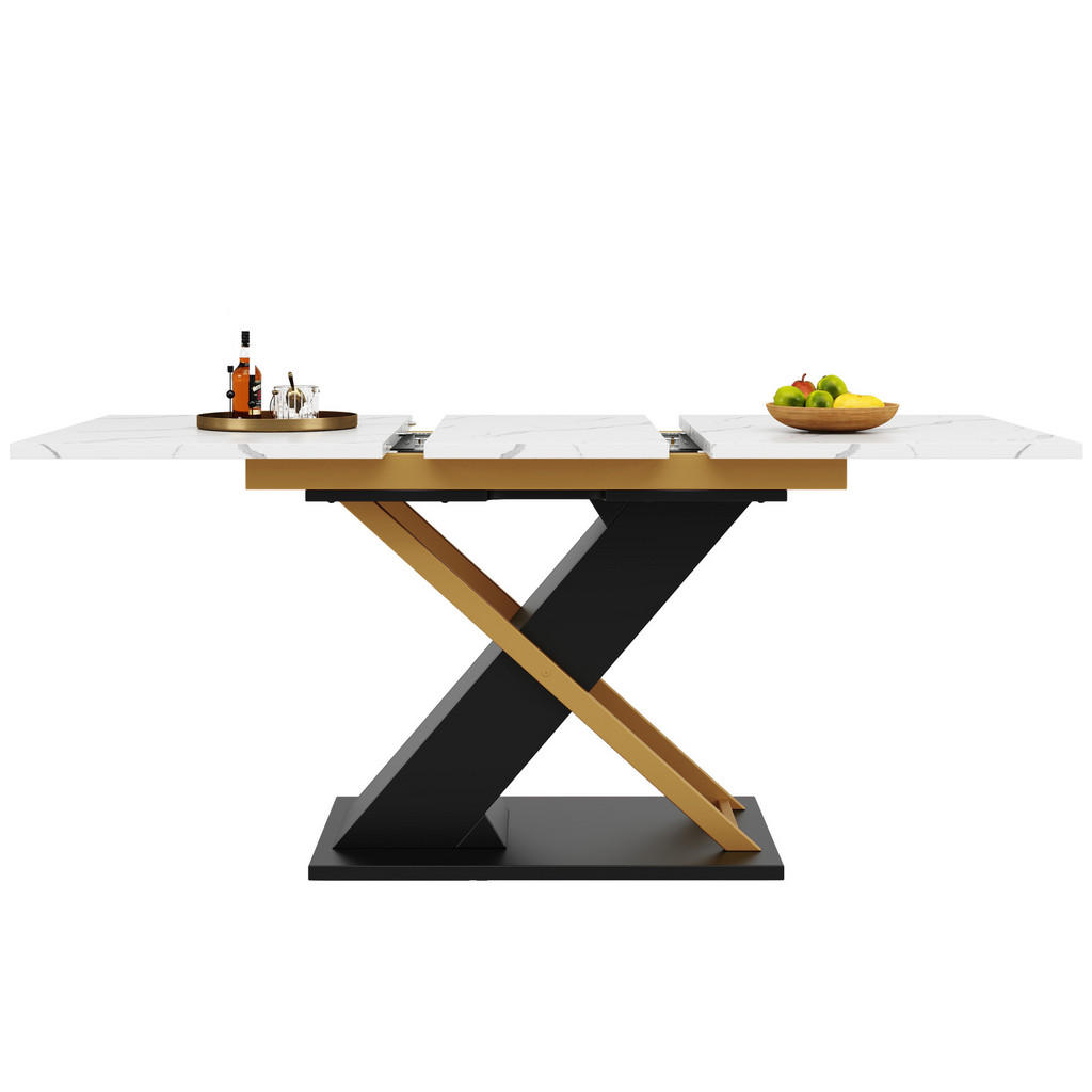 Modfu JÍDELNÍ stůl 160x80x75.4 cm černý z MDF a kovu rozkládací