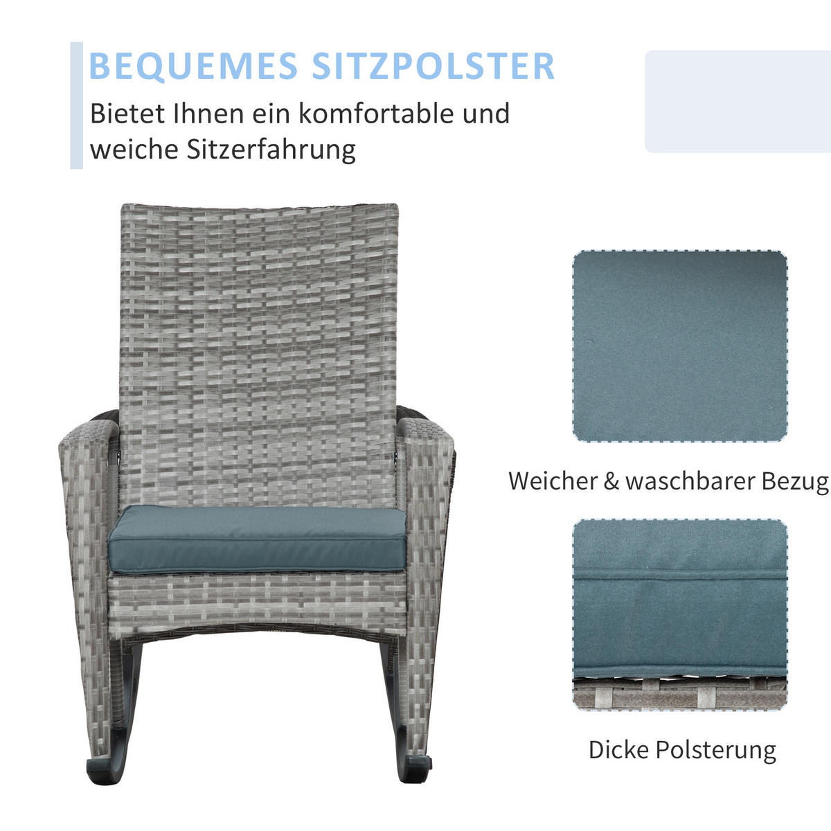 SCHAUKELSTUHL mit Kissen, Polyrattan+Metall, Grau, 66 x 88 x 98 cm - Grau, Kunststoff (88/98/66cm) - Outsunny