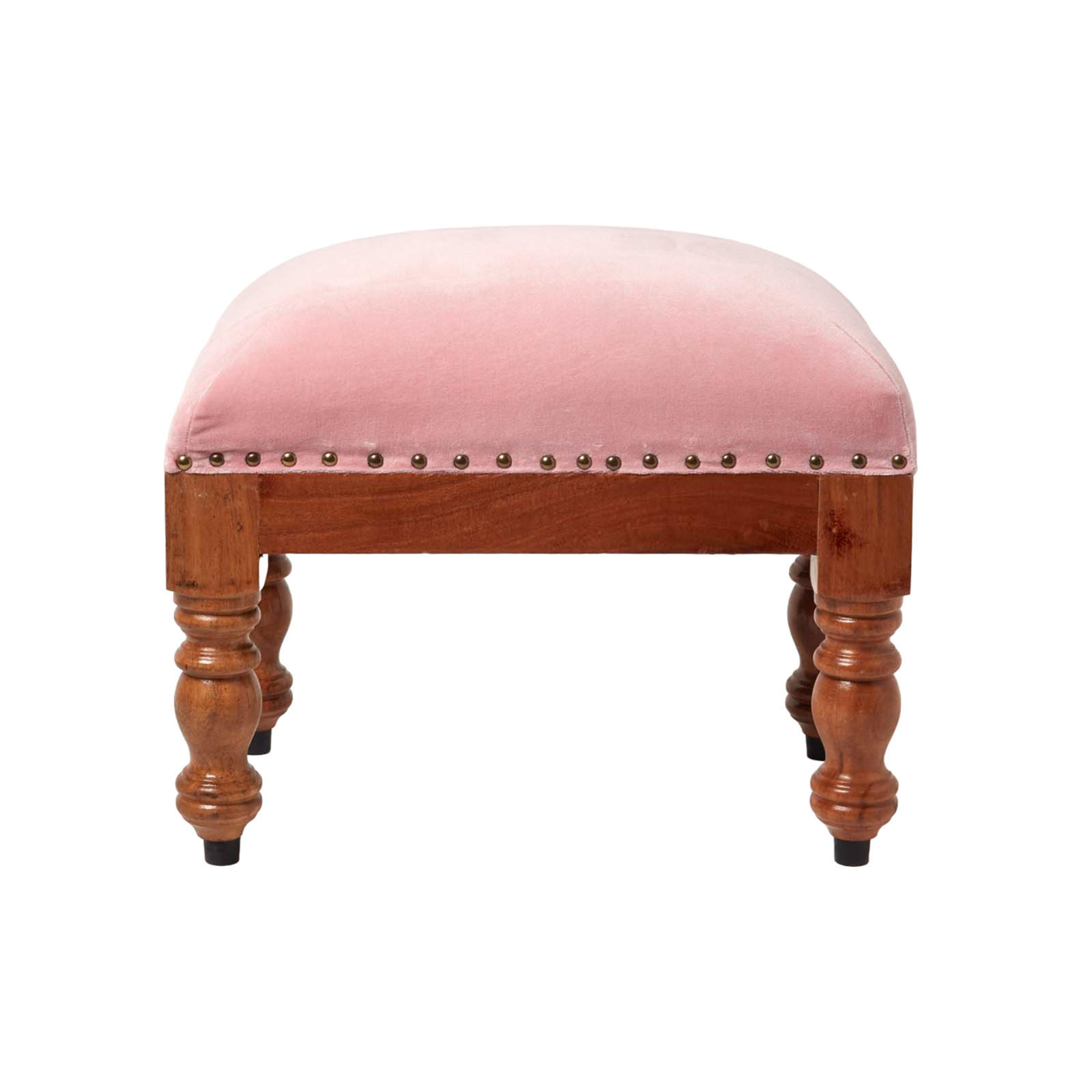 SAMT-HOCKER Mable, rosa mit Holzbeinen, 50/30/40 cm - Rosa, Textil (30/40/50cm) - Homescapes