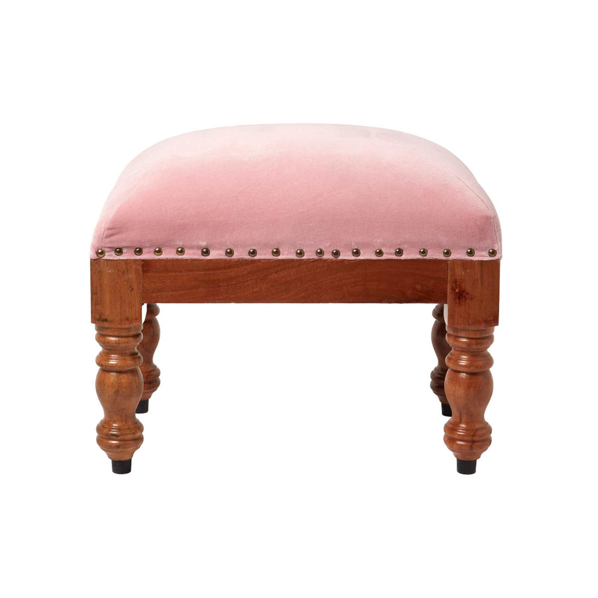 SAMT-HOCKER Mable, rosa mit Holzbeinen, 50/30/40 cm - Rosa, Textil (30/40/50cm) - Homescapes