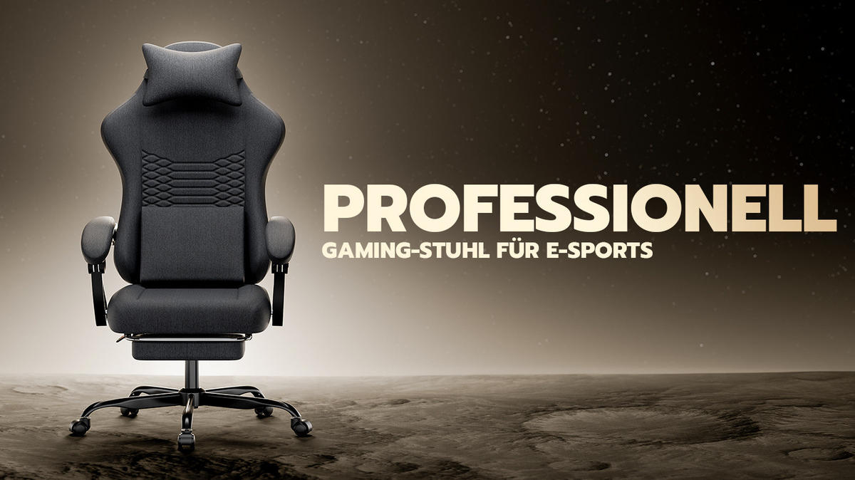 GAMING-STUHL ergonomisch Stoff Schwarz mit Fußstütze - Schwarz, Kunststoff (63/120.5/58.5cm) - Meubliv