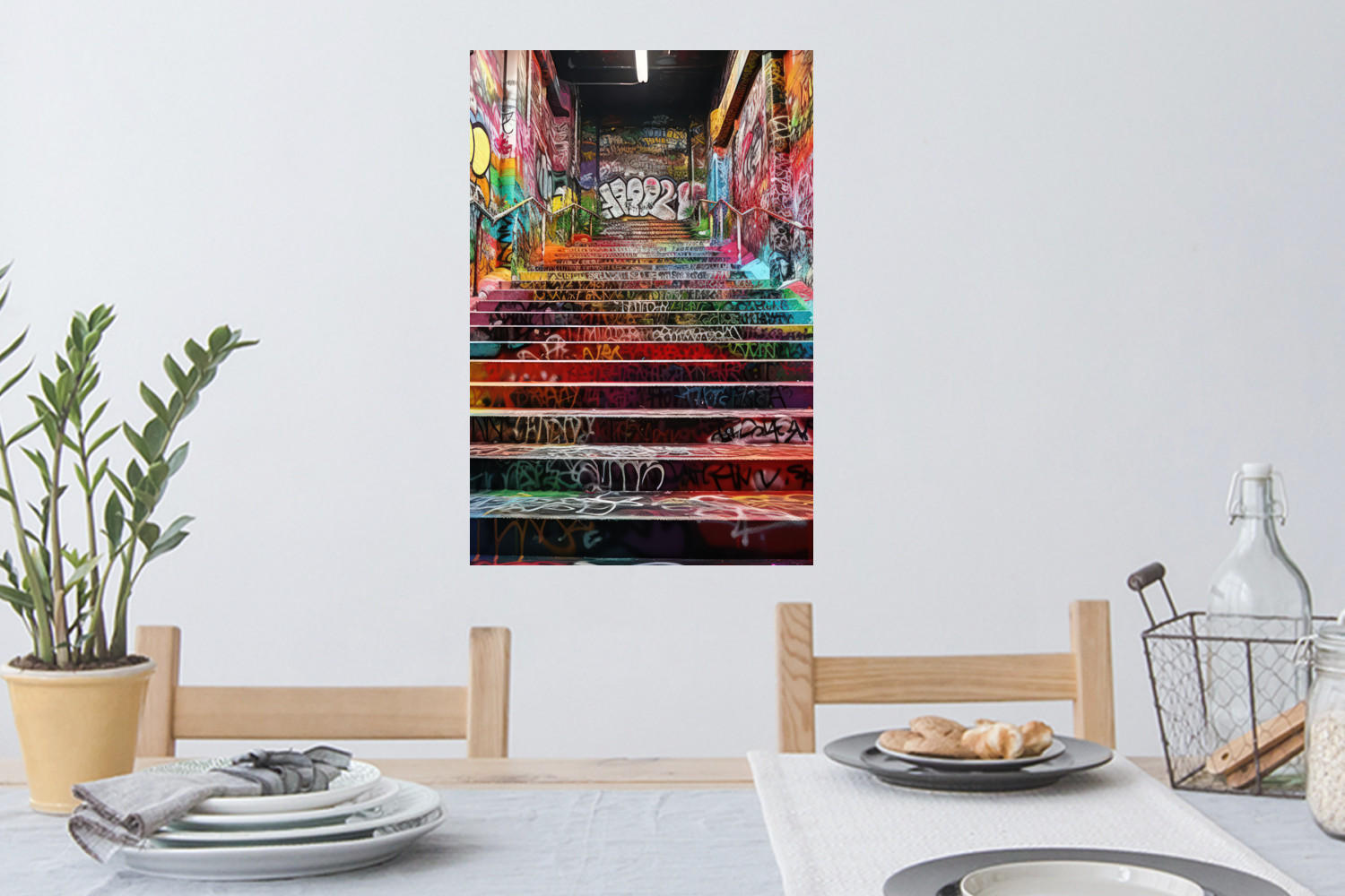 WANDTATTOO Treppe - Graffiti - Farben - Kunst 40x60 cm - Multicolor, Kunststoff (40/60/0.1cm) - MuchoWow