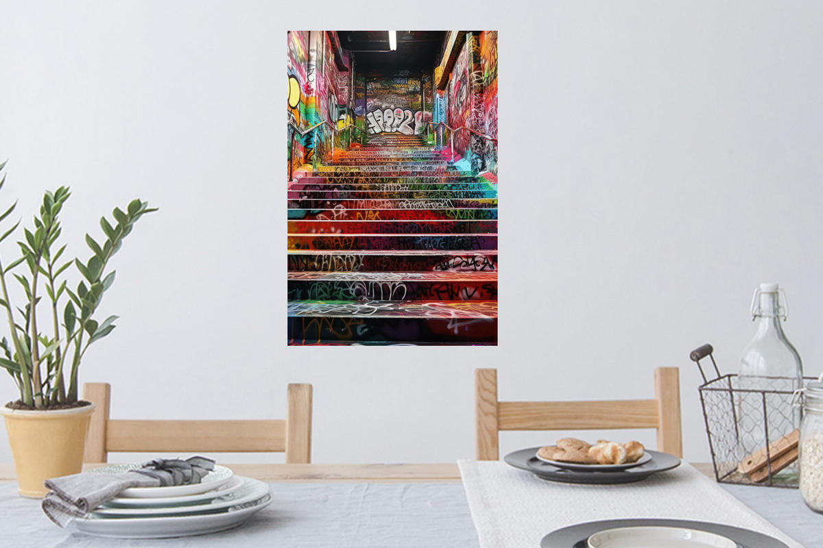 WANDTATTOO Treppe - Graffiti - Farben - Kunst 40x60 cm - Multicolor, Kunststoff (40/60/0.1cm) - MuchoWow